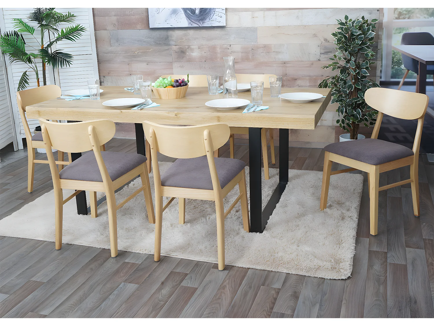 Silla de comedor MCW-M59 (juego de 6),  estructura color claro, topo