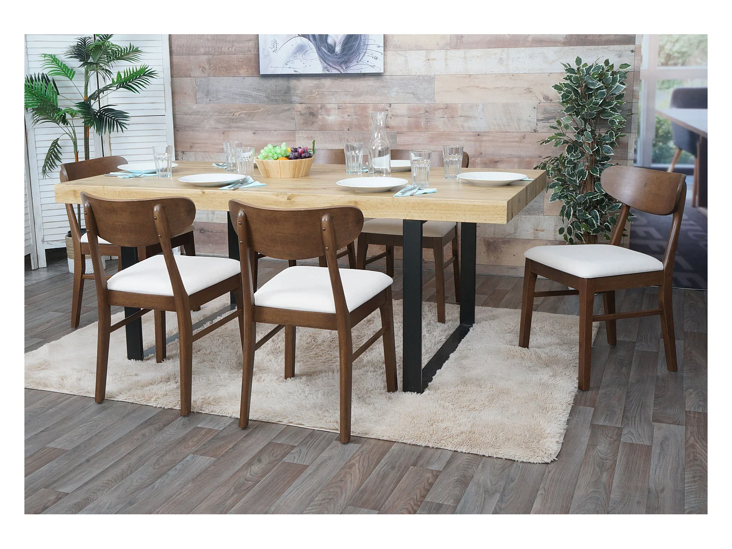 MCW-M59 eetkamerstoel (set van 6),  donker frame, crème