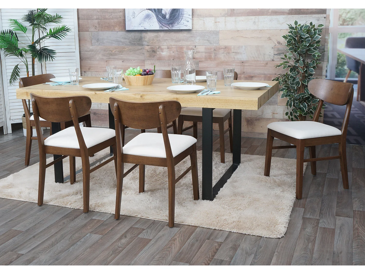 Chaise de salle à manger MCW-M59 (lot de 6),  bâti foncé, crème