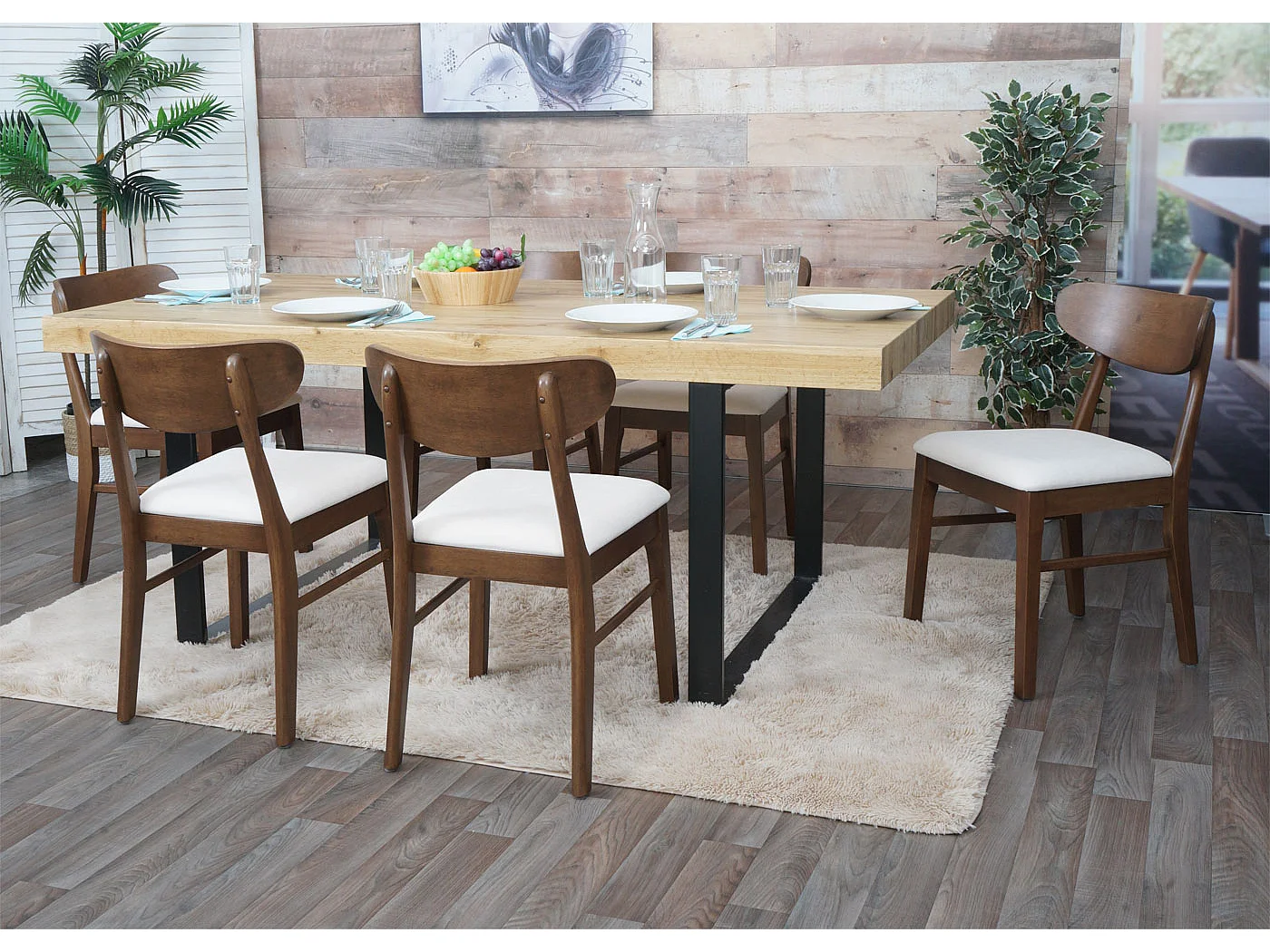 Chaise de salle à manger MCW-M59 (lot de 6),  bâti foncé, crème