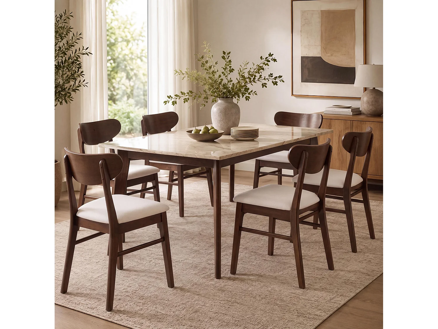 Esszimmerstuhl MCW-M59 (6er-Set), Dunkles Gestell, creme