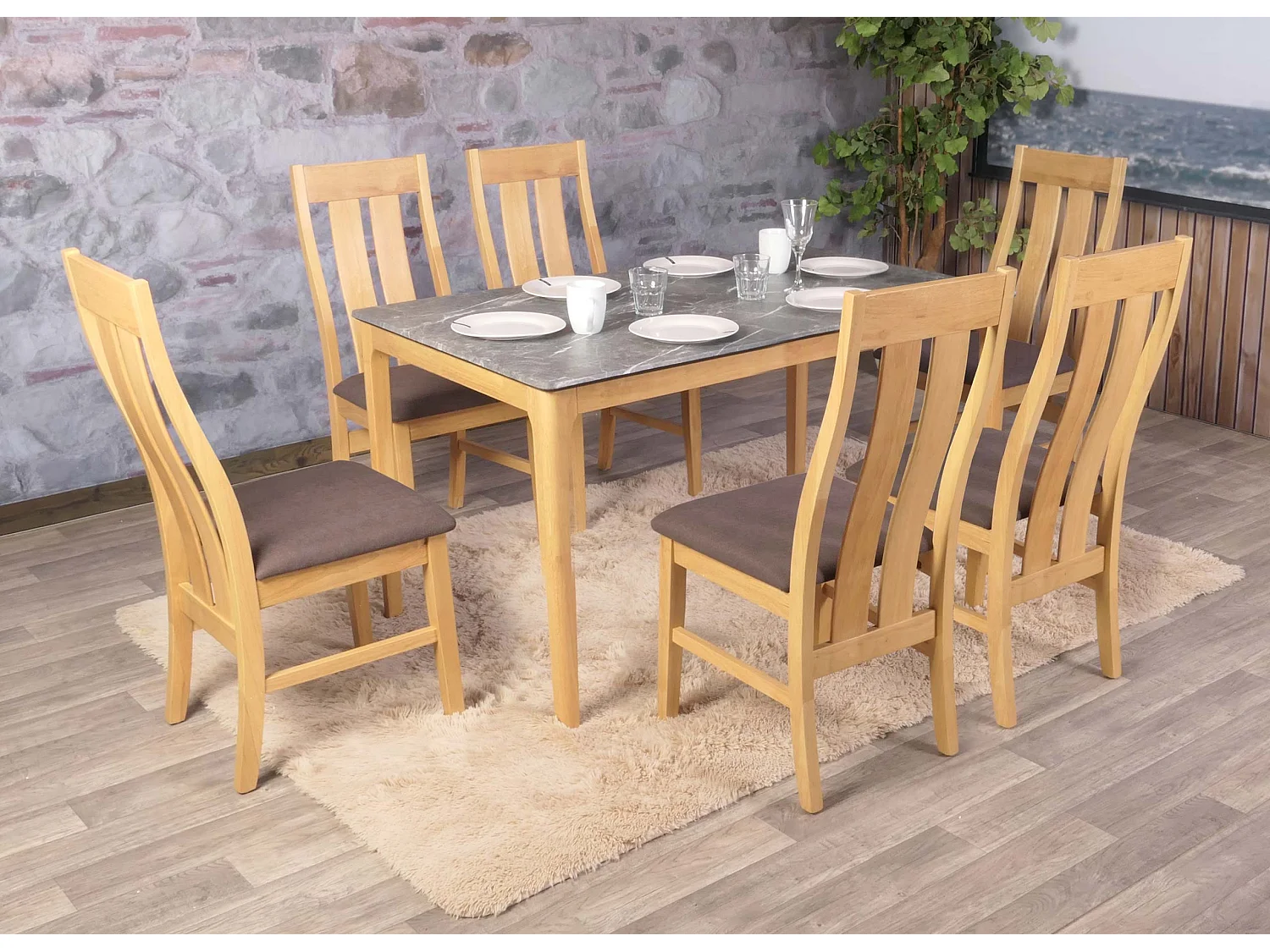 Chaise de salle à manger MCW-M58 (lot de 6),  cadre clair, taupe