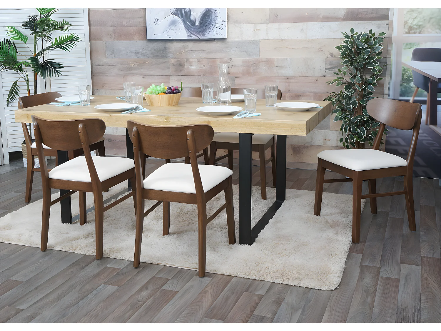 MCW-M59 eetkamerstoel (set van 2),  donker frame, crème