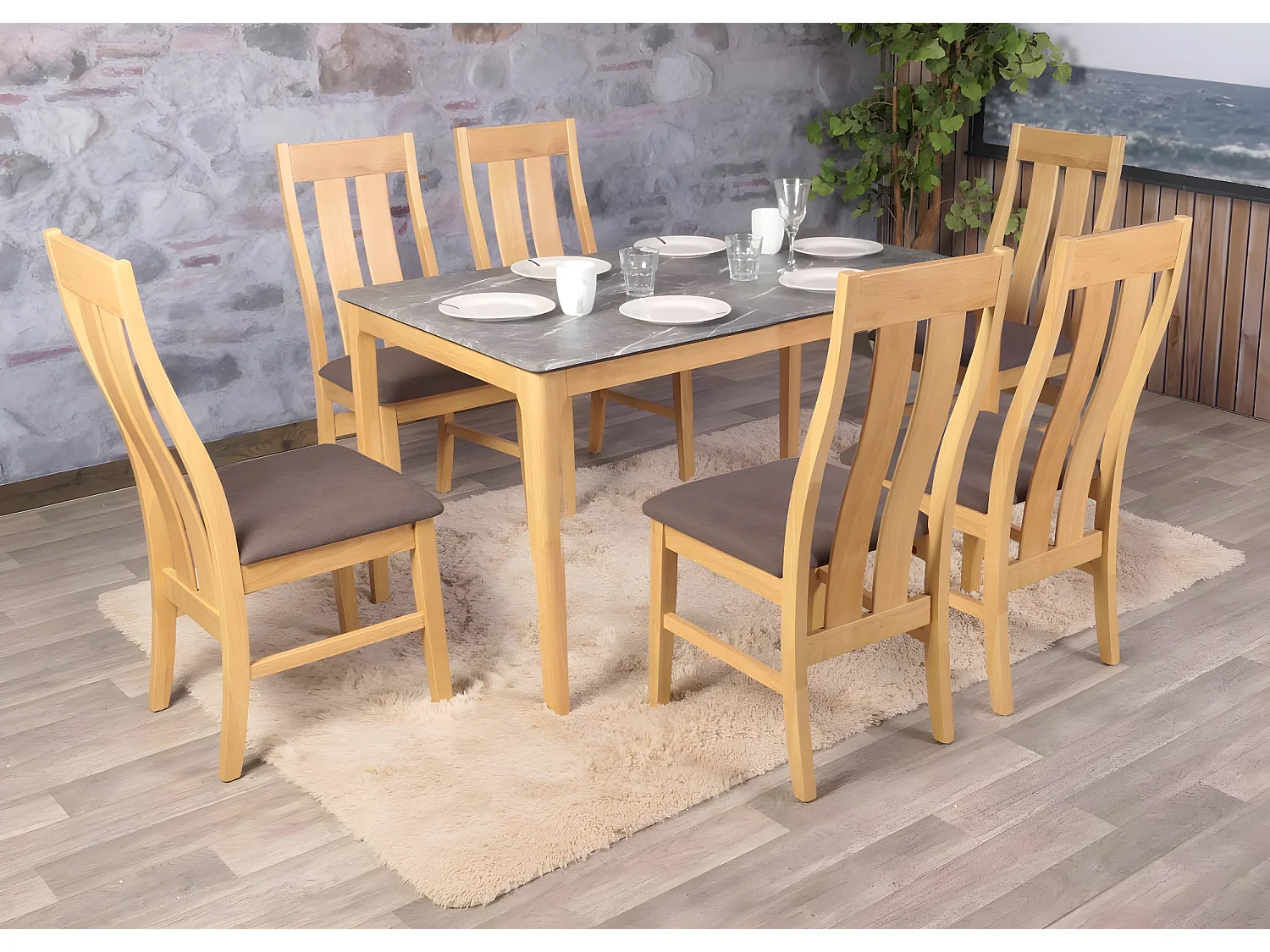 MCW-M58 eetkamerstoel (set van 2),  lichtgekleurd frame, taupe