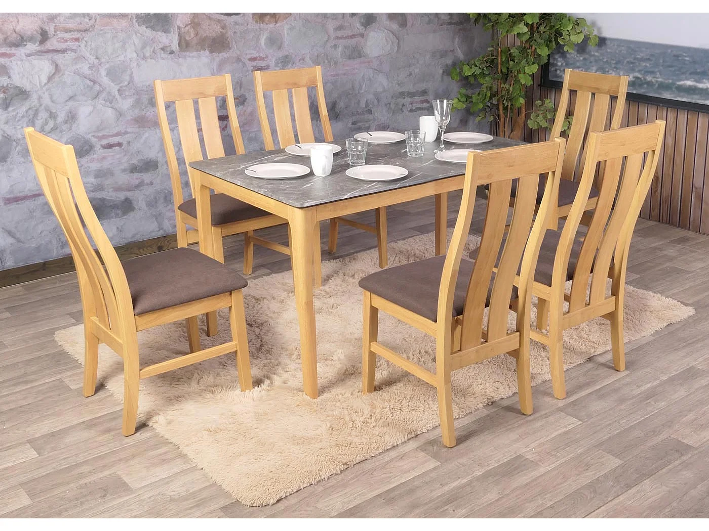 Eetkamerstoel MCW-M58 (set van 2),  lichtgekleurd frame, taupe