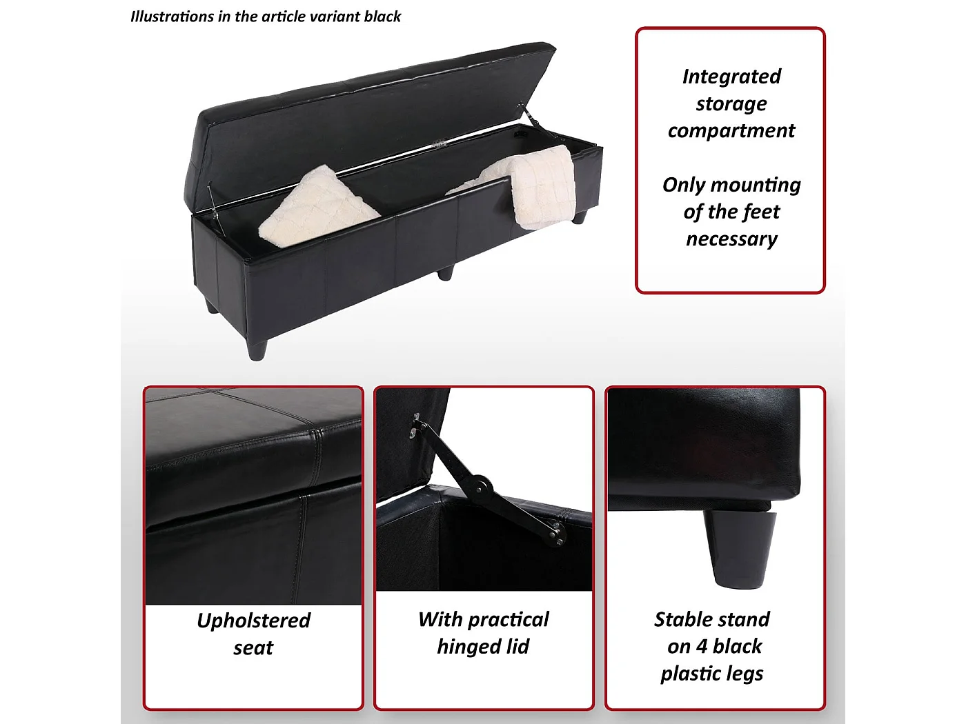 Ławka z schowkiem Arezzo XXL,  czarna