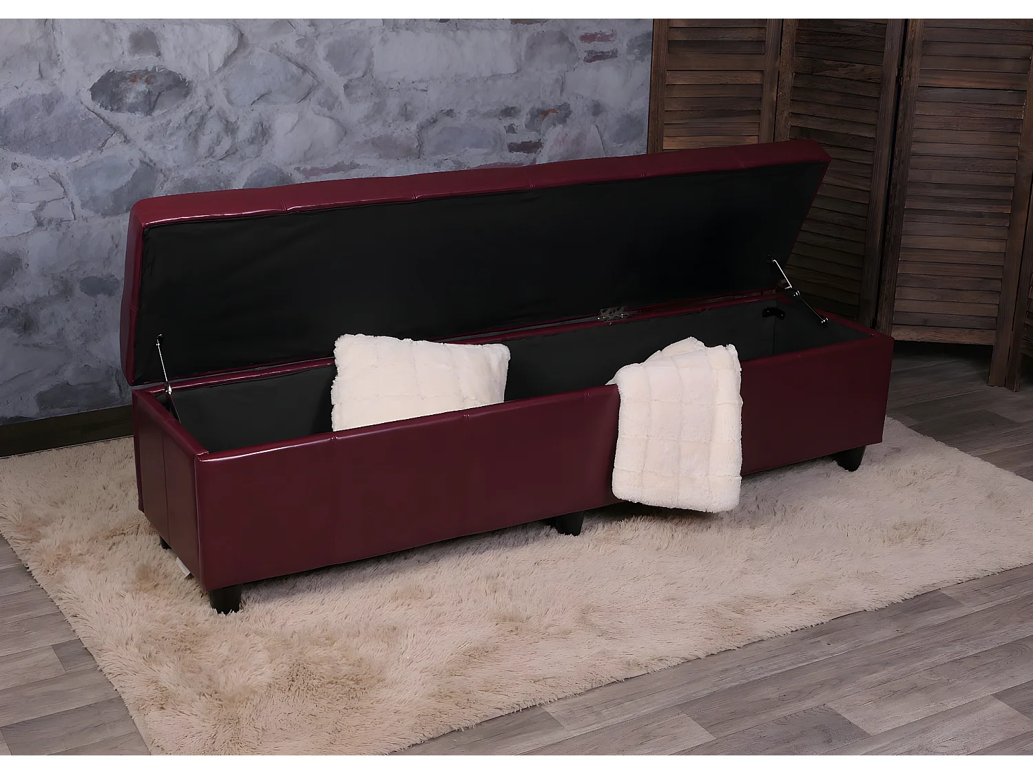 Panca contenitore elegante Kriens xxl ecopelle 180x45x45cm rosso