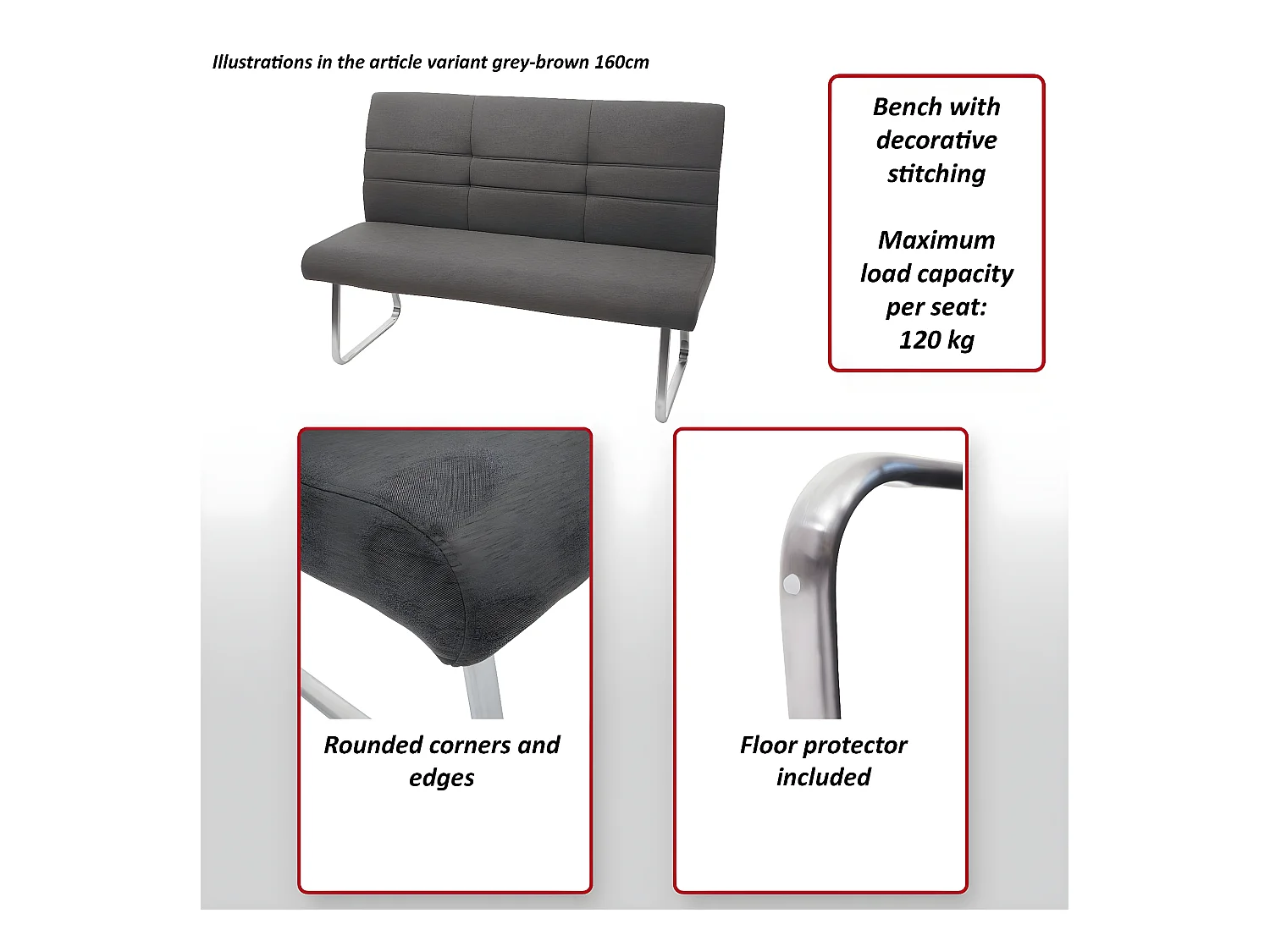 Bank MCW-G55,  grijsbruin 160cm