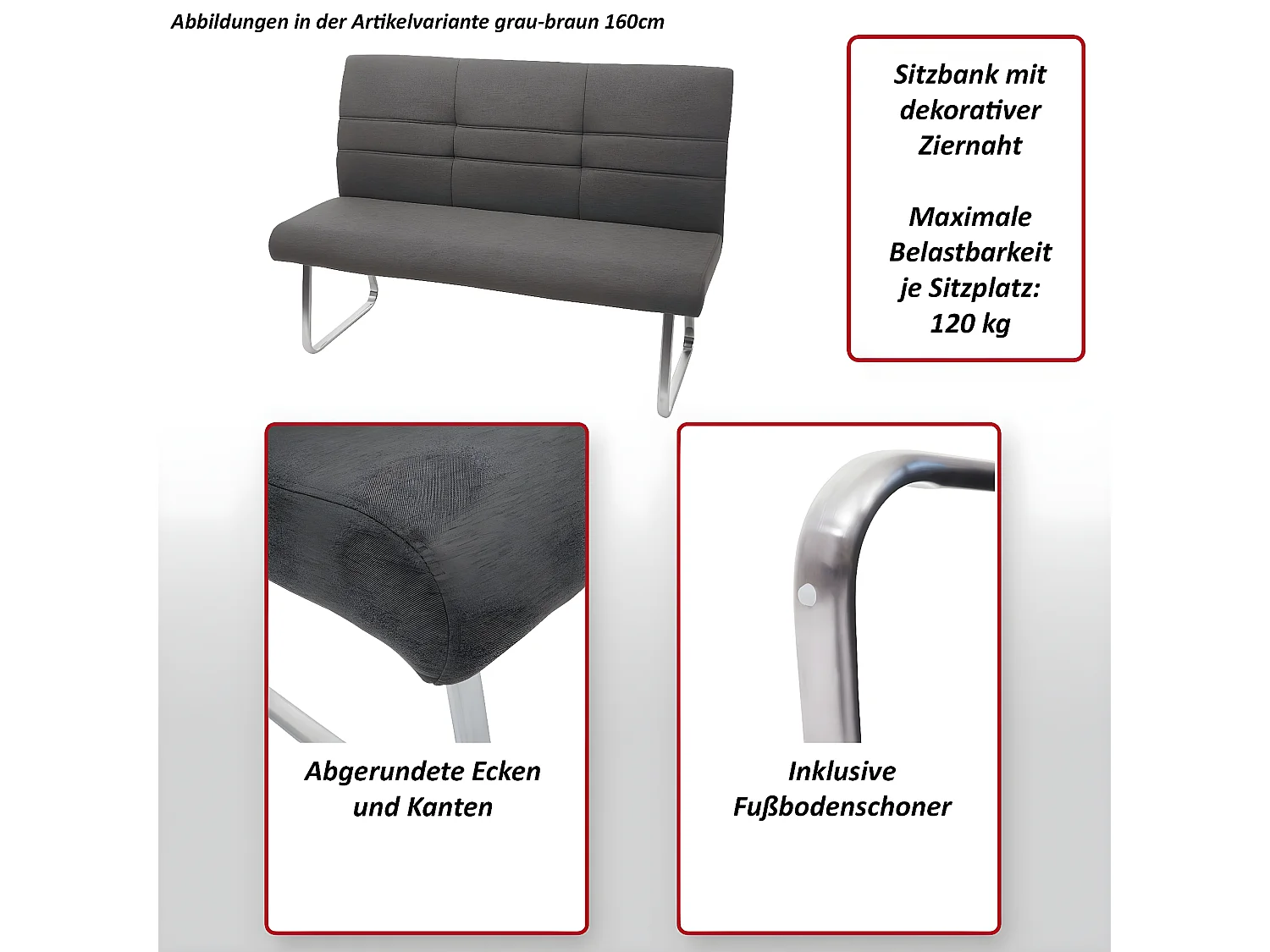 Ławka MCW-G55,  szaro-brązowy 160cm