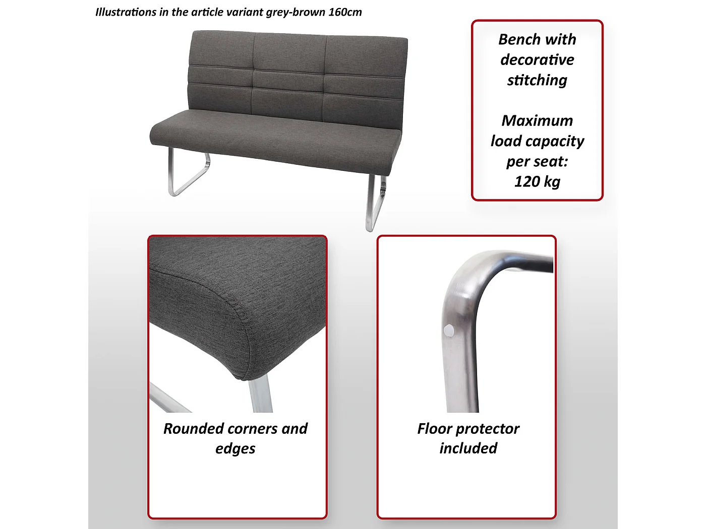 Ławka MCW-G55,  szaro-brązowy 160cm