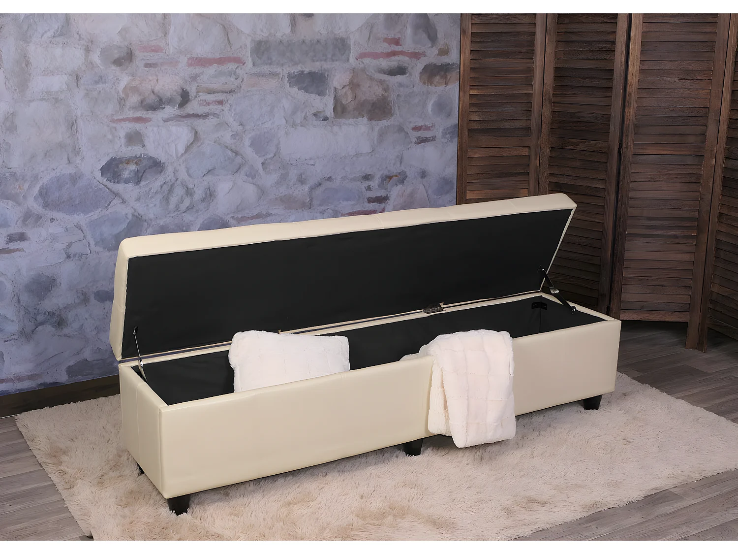 Sitzbank mit Aufbewahrung Arezzo XXL, Creme