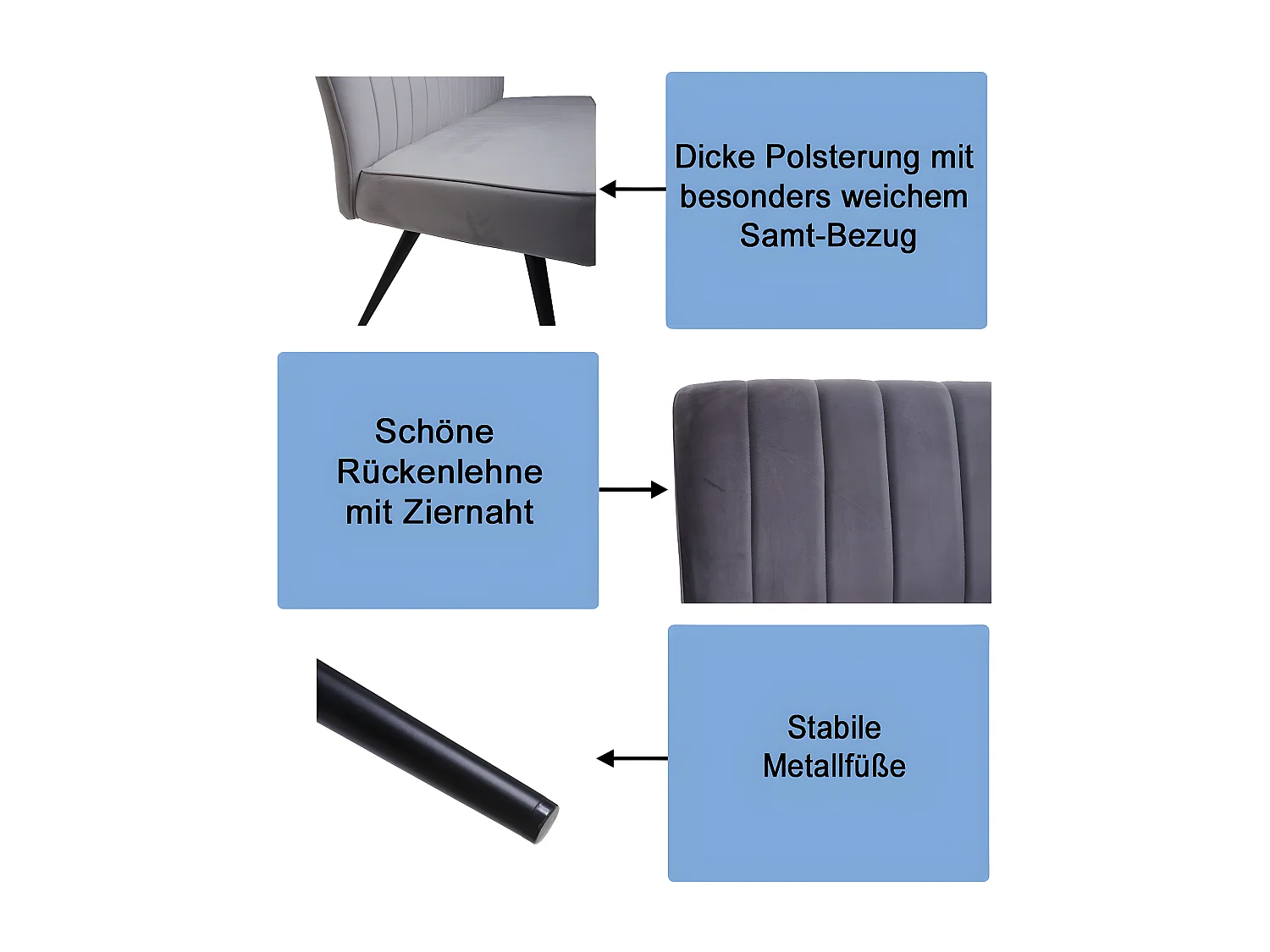 Bankzitting MCW-K16,  160cm donkergrijs