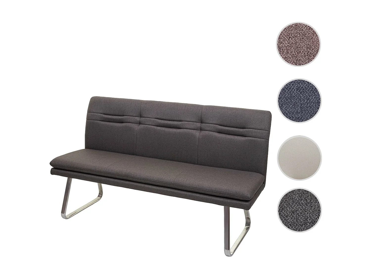 Panca imbottita soggiorno da interni sala da pranzo MCW-H70 tessuto acciaio inox grigio fango 160cm