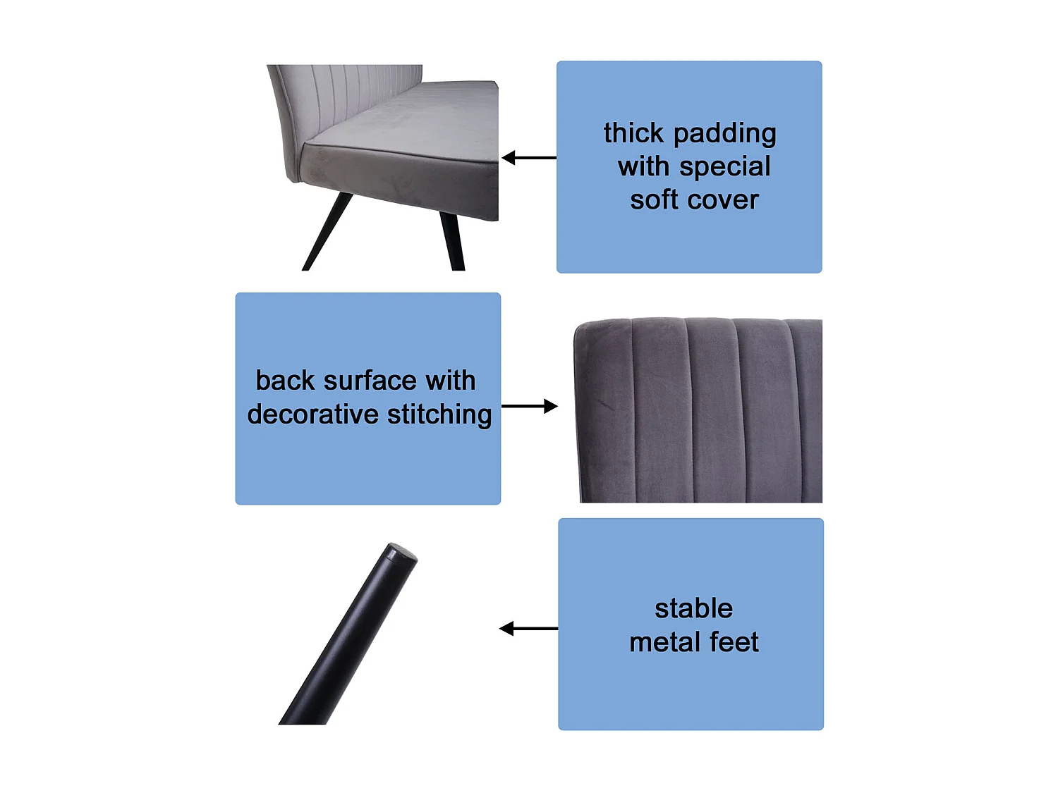 Bank MCW-K16,  160cm lichtgrijs