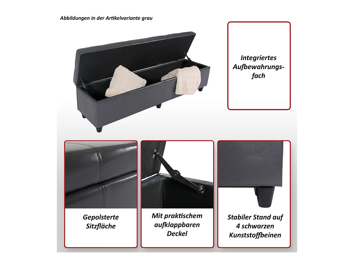 Sitzbank mit Aufbewahrung Arezzo XXL, Weiß