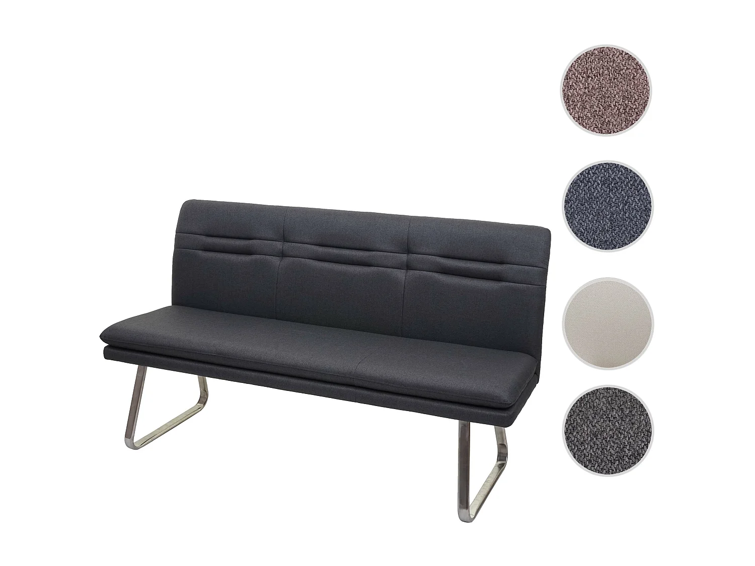 Panca imbottita soggiorno da interni sala da pranzo MCW-H70 tessuto acciaio inox grigio scuro 160cm