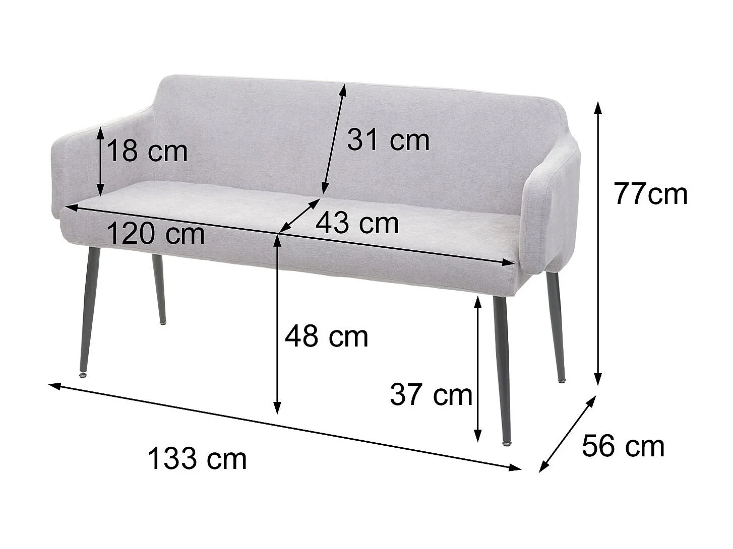 Bench MCW-L13,  grey