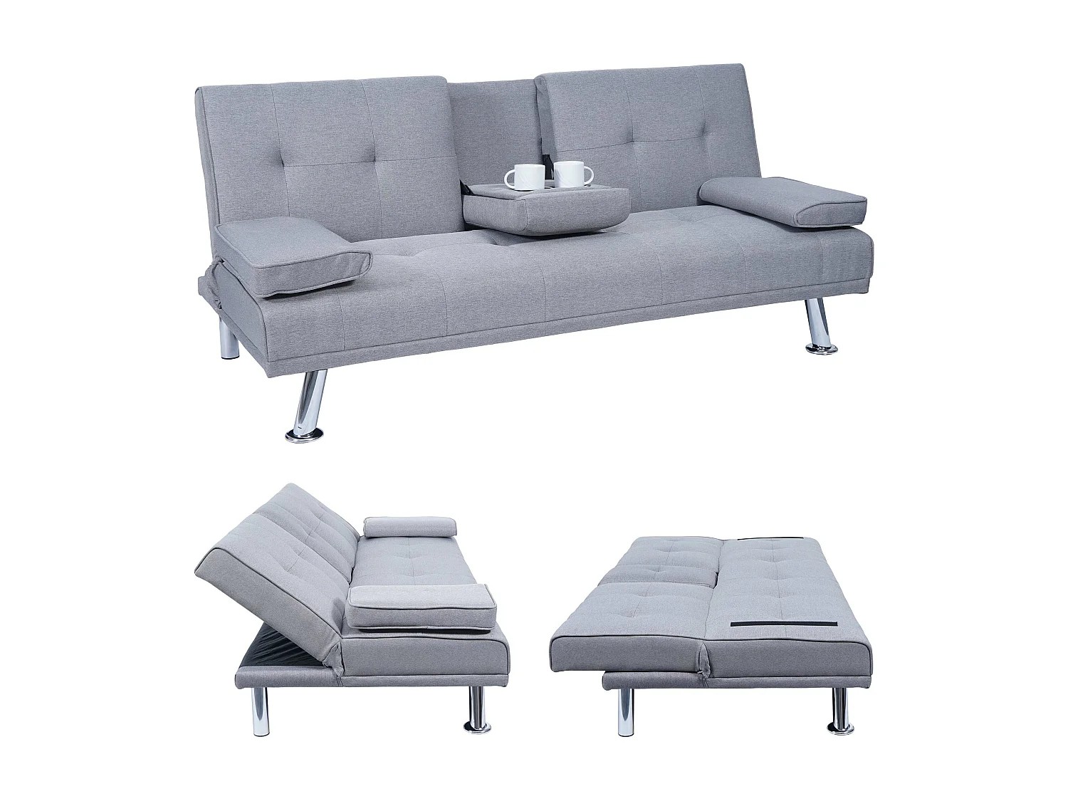 3-osobowa sofa MCW-F60,  tekstylny, jasnoszary
