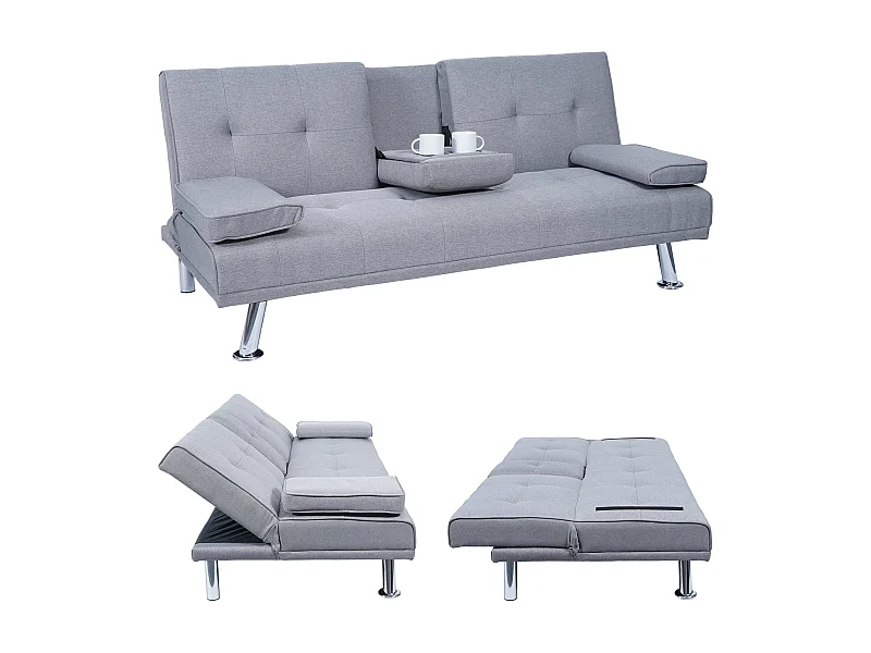3-osobowa sofa MCW-F60,  tekstylny, jasnoszary