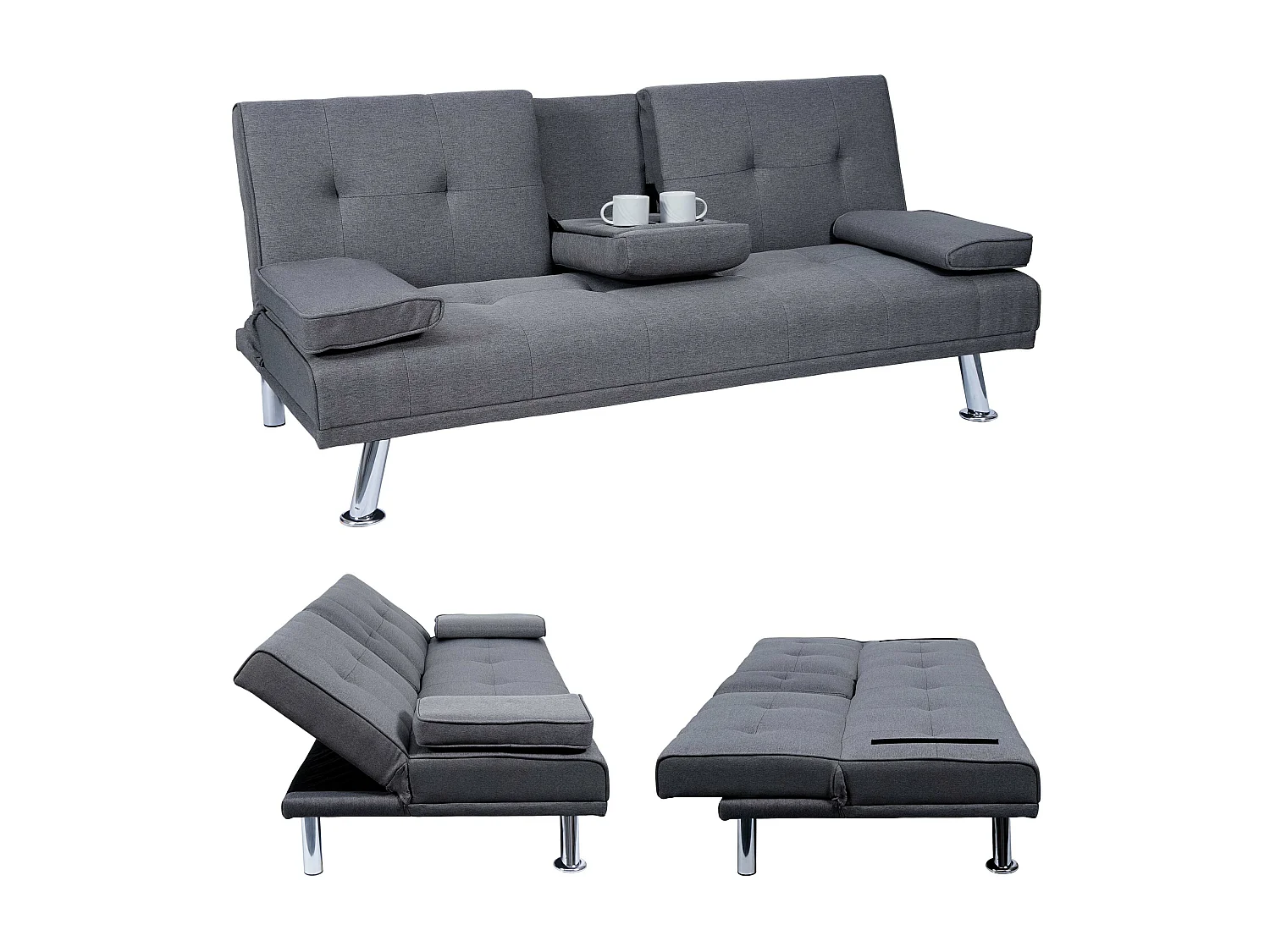 3-osobowa sofa MCW-F60,  tekstylny, ciemnoszary