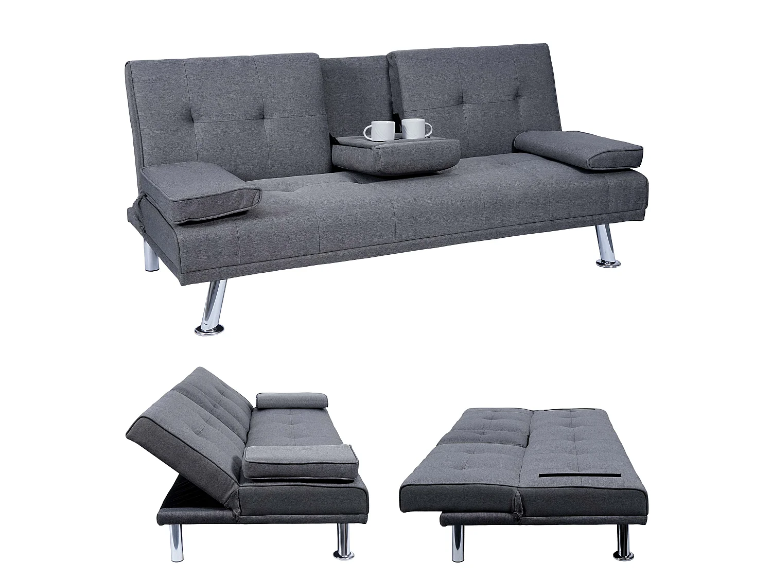 3er-Sofa MCW-F60, Textil, dunkelgrau