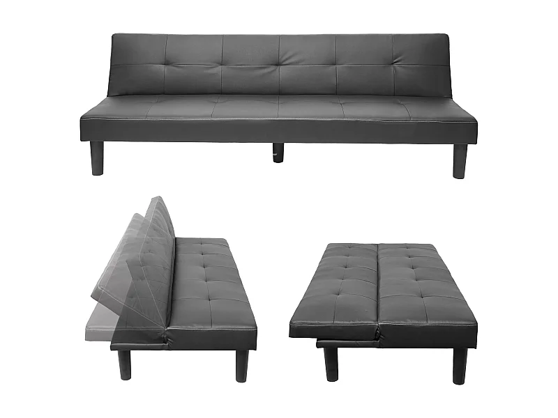 3er-Sofa MCW-G11, Kunstleder, schwarz