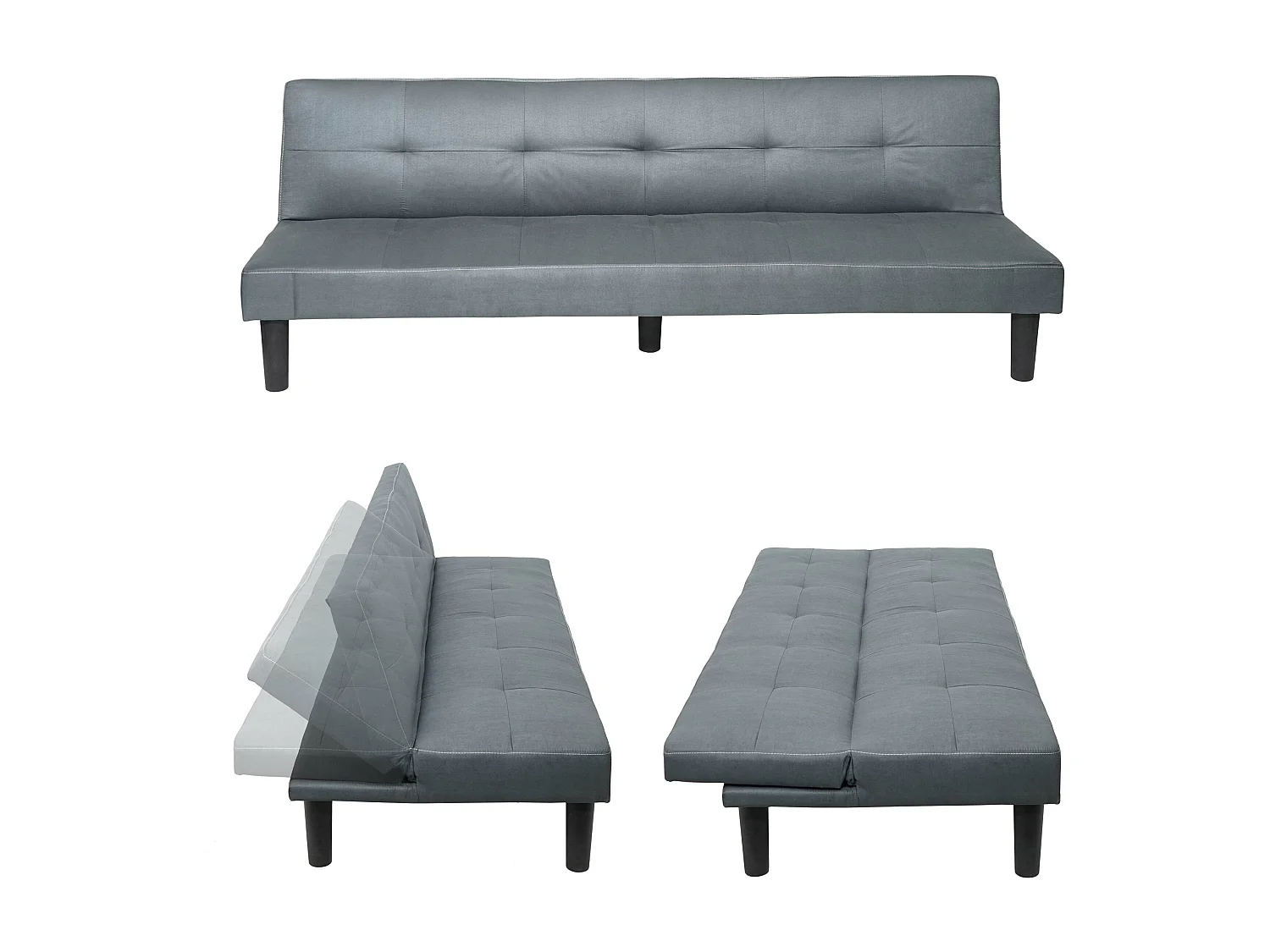 Divano letto schienale regolabile MCW-G11 tessuto grigio