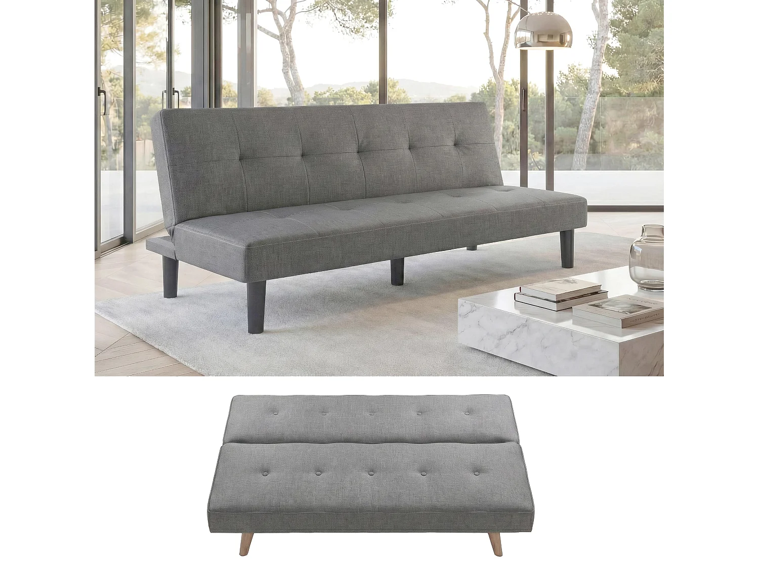 3-seater sofa MCW-G11, 3-seater sofa MCW-G11, sofa bed, guest bed, fold-out sofa, 195 cm, fabric/textile, grey