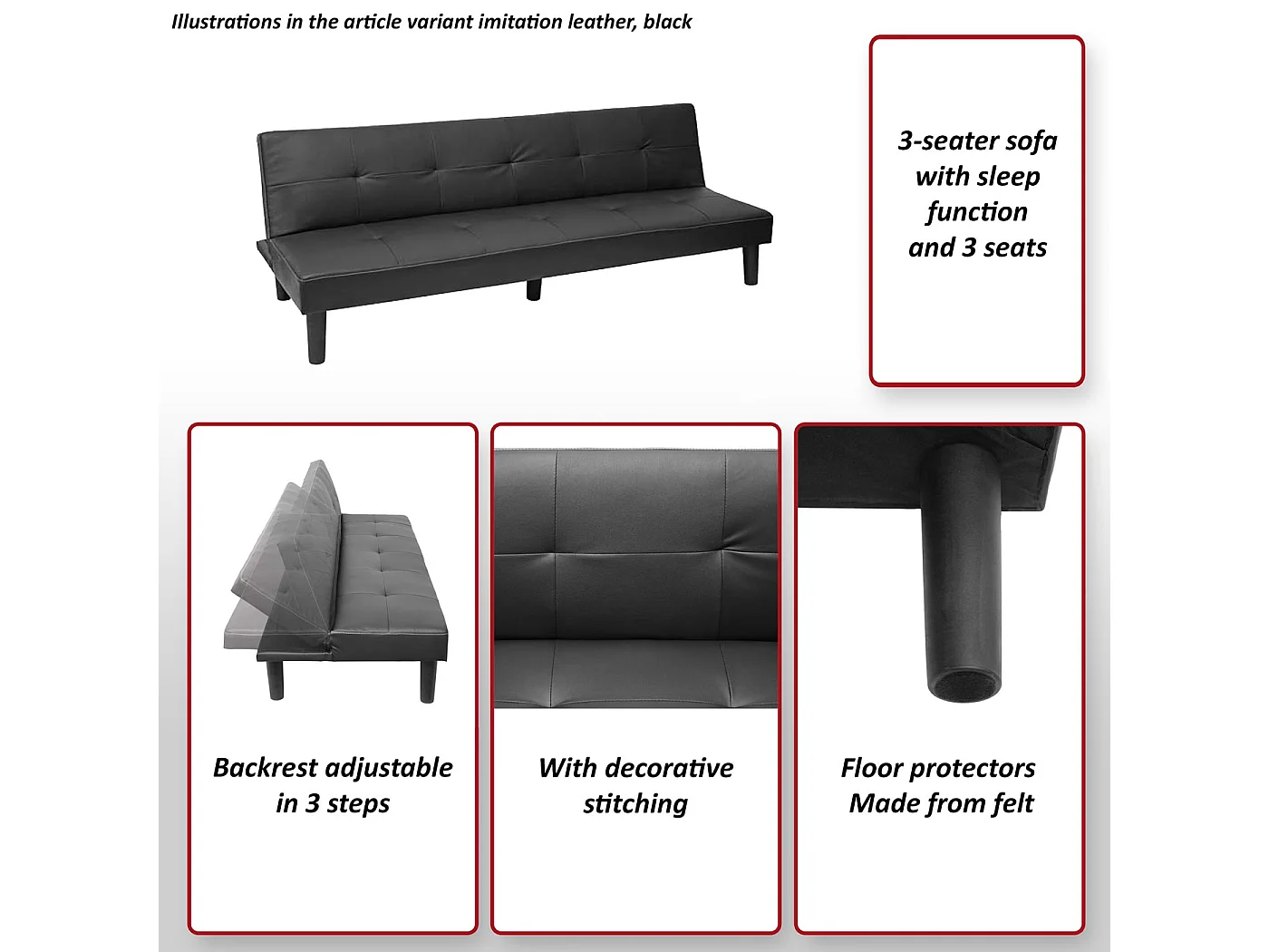 3-seater sofa MCW-G11, 3-seater sofa MCW-G11, sofa bed, guest bed, fold-out sofa, 195 cm, fabric/textile, grey