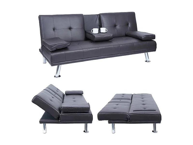3-osobowa sofa MCW-F60,  imitacja skóry, brązowy