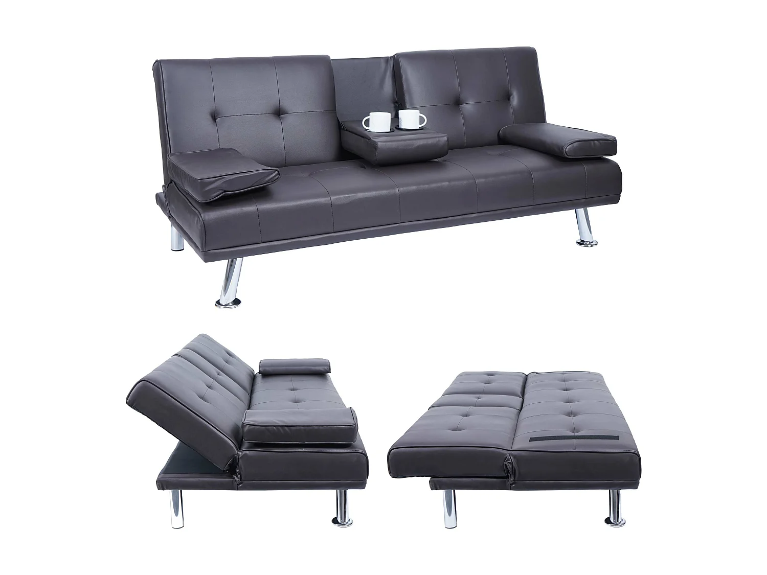 3-osobowa sofa MCW-F60,  imitacja skóry, brązowy