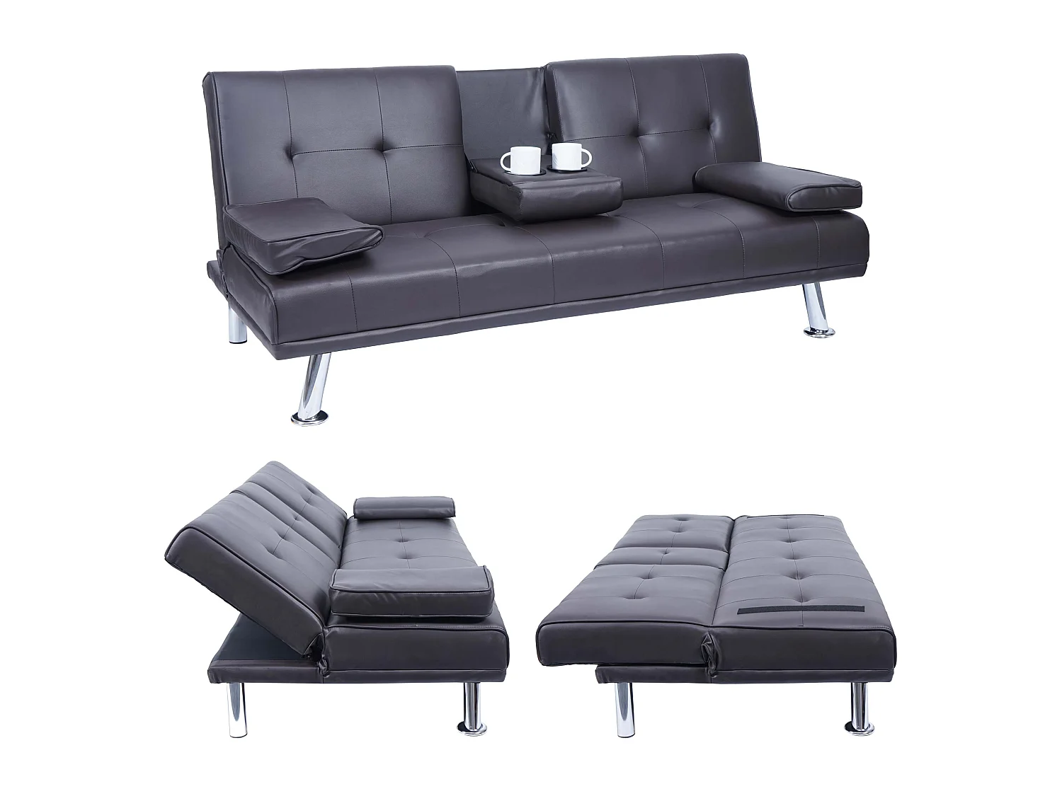 3-osobowa sofa MCW-F60,  imitacja skóry, brązowy