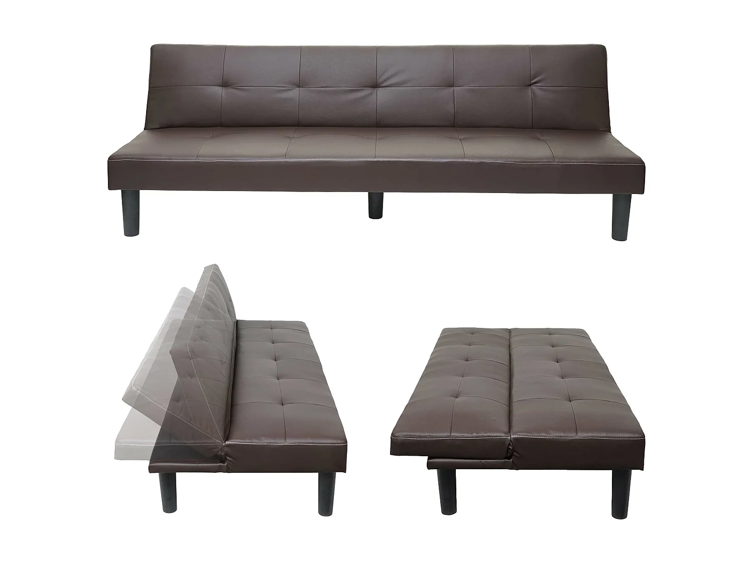3er-Sofa MCW-G11, Kunstleder, braun