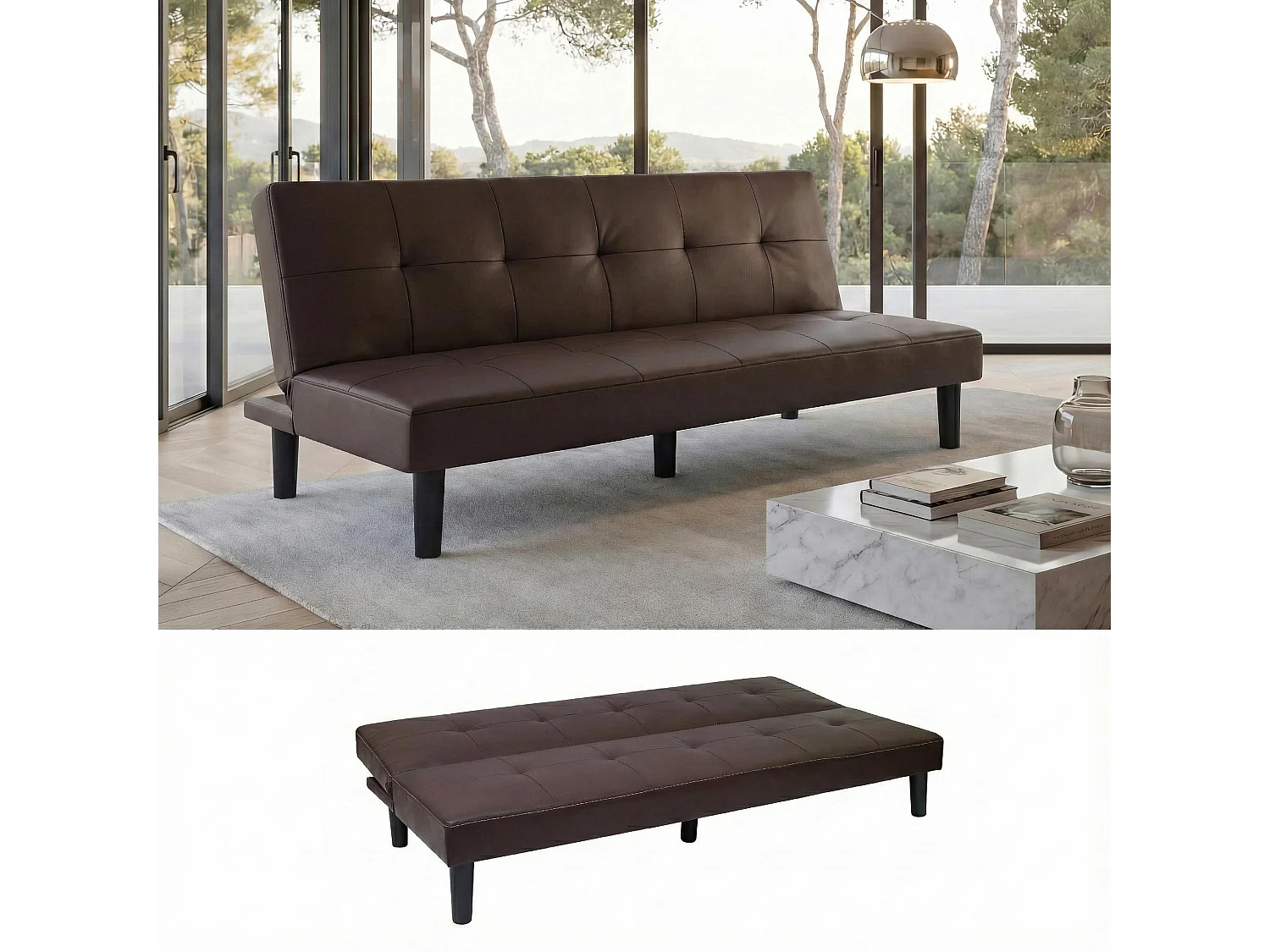 3er-Sofa MCW-G11, Kunstleder, braun