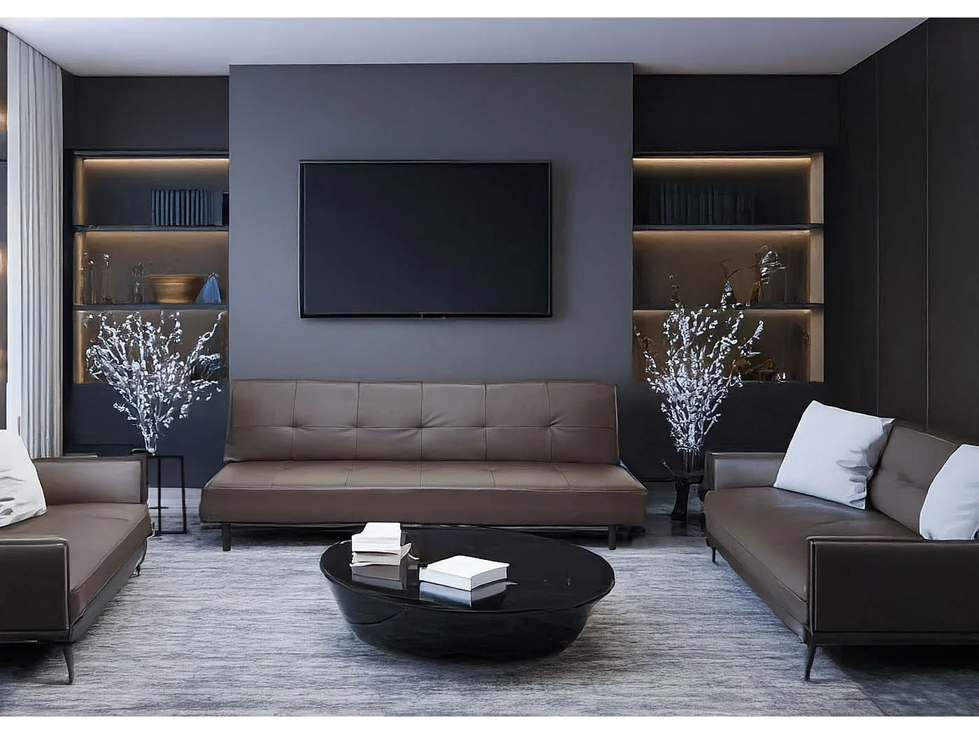 3er-Sofa MCW-G11, Kunstleder, braun