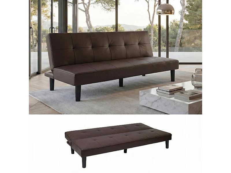 3-osobowa sofa MCW-G11,  imitacja skóry, brązowy