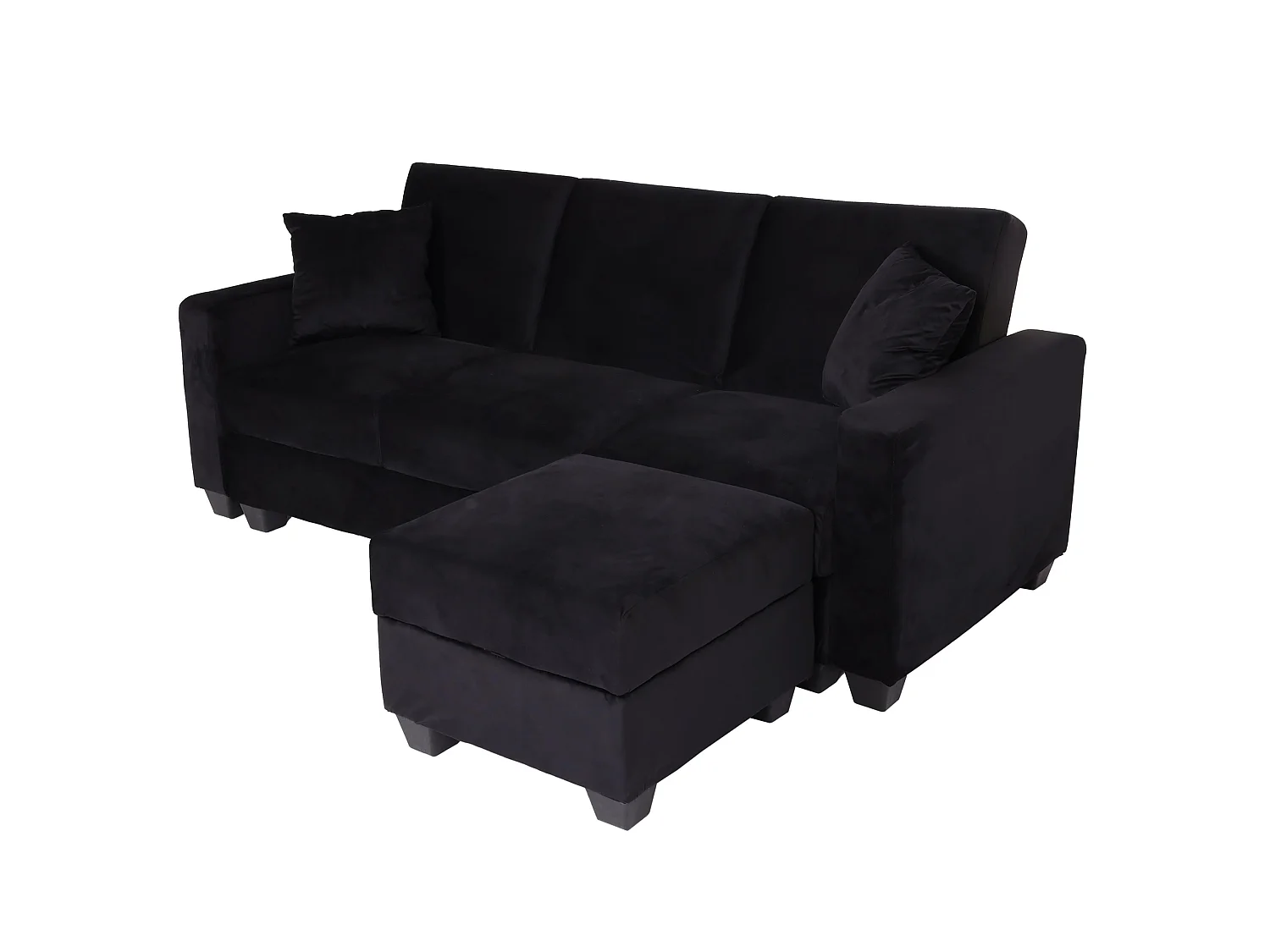 Sofa MCW-H47 mit Ottomane, Samt schwarz