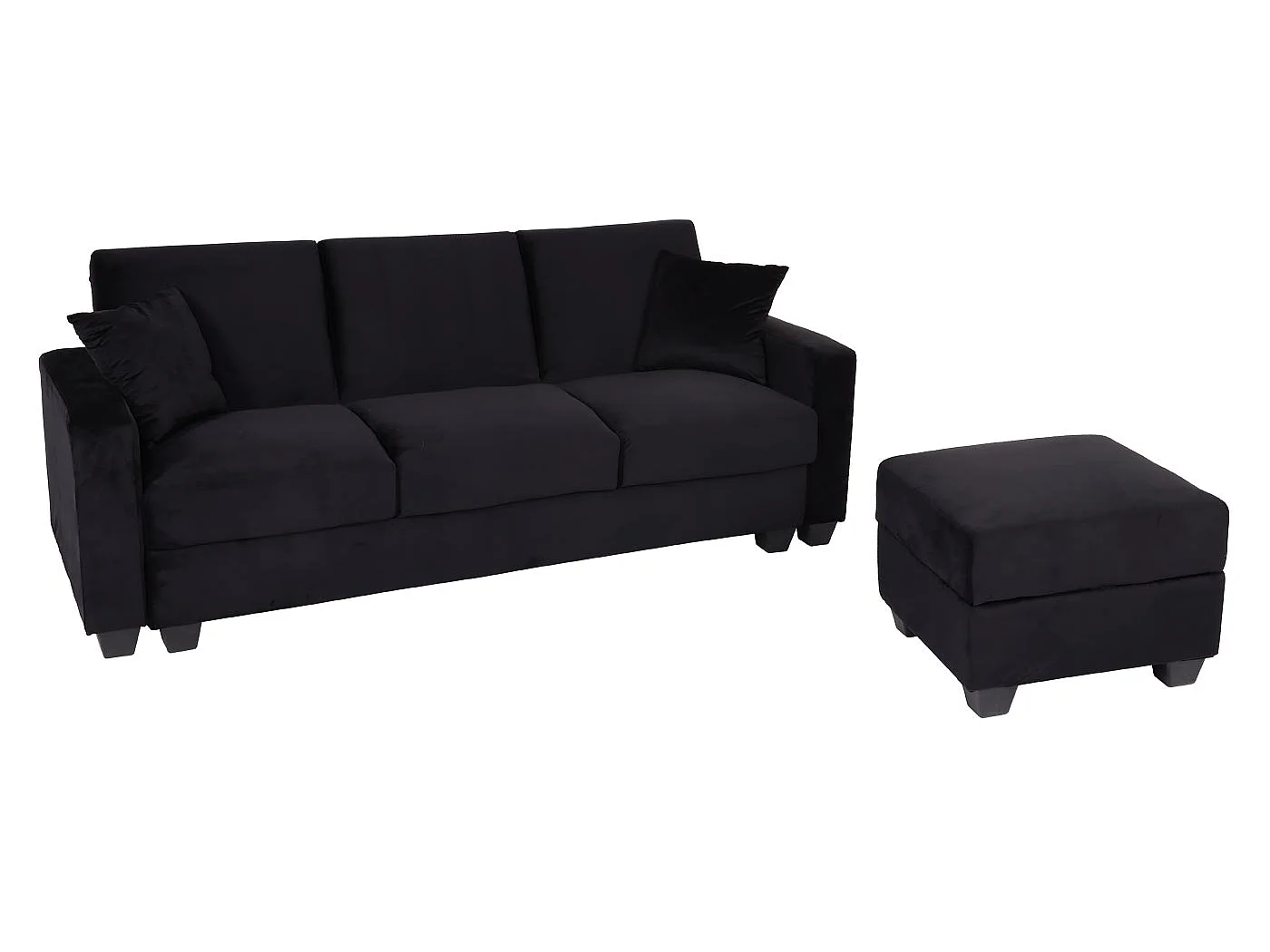 Sofa MCW-H47 mit Ottomane, Samt schwarz