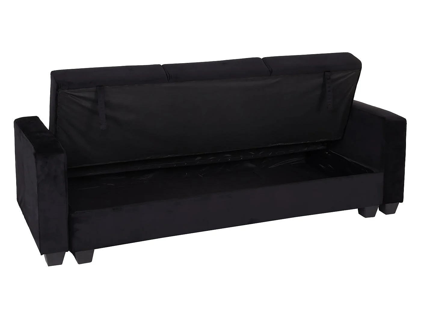 Sofa MCW-H47 mit Ottomane, Samt schwarz