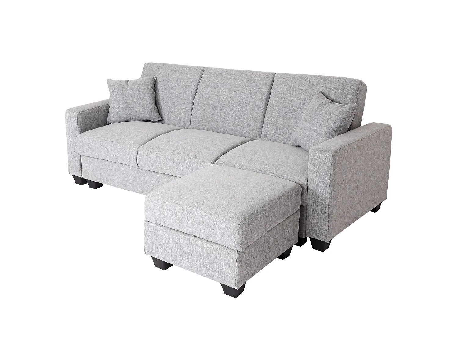 Divano letto angolare contenitore con penisola sofà reclinabile MCW-H47 legno tessuto grigio chiaro