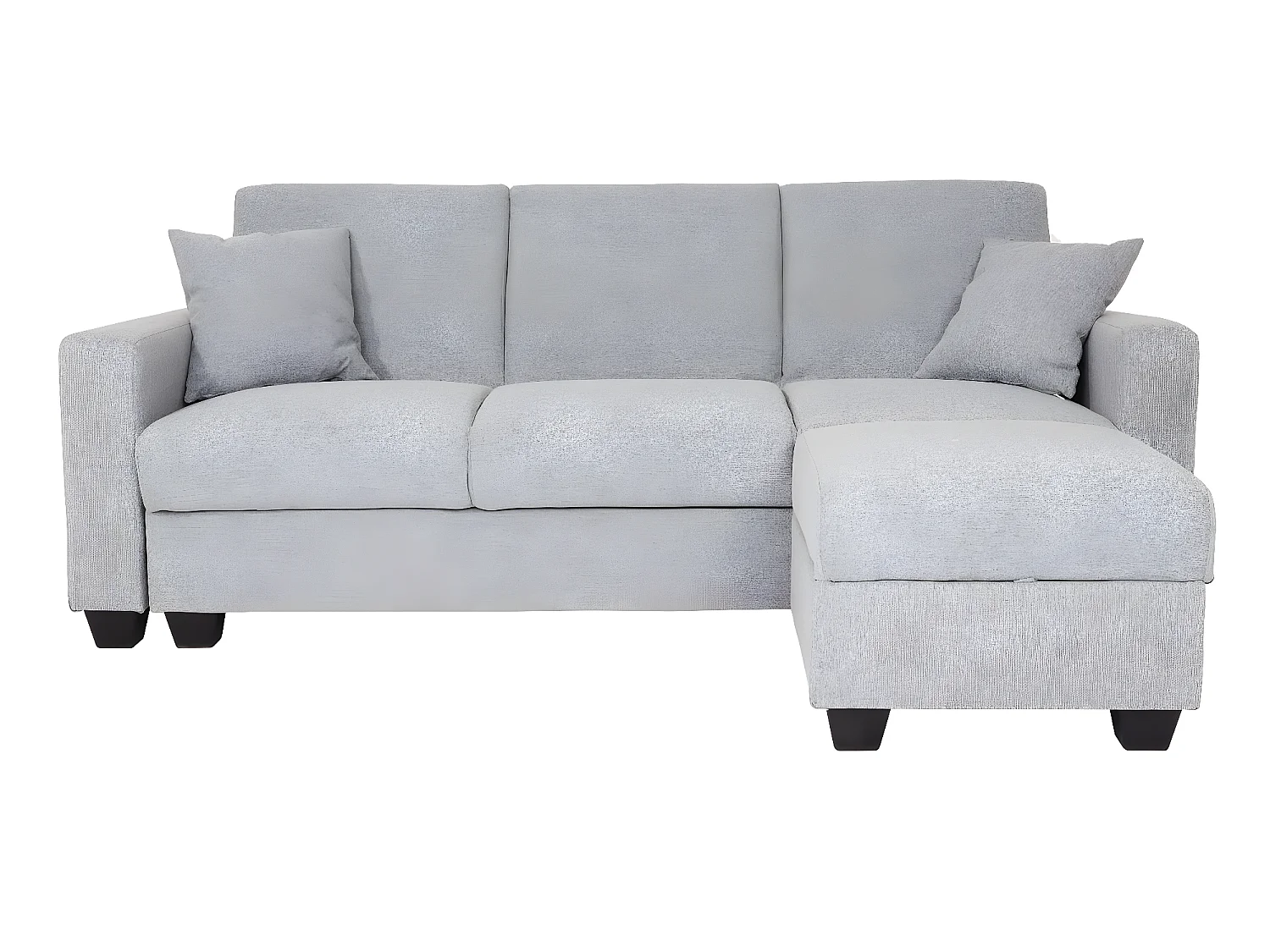 Divano letto angolare contenitore con penisola sofà reclinabile MCW-H47 legno tessuto grigio chiaro