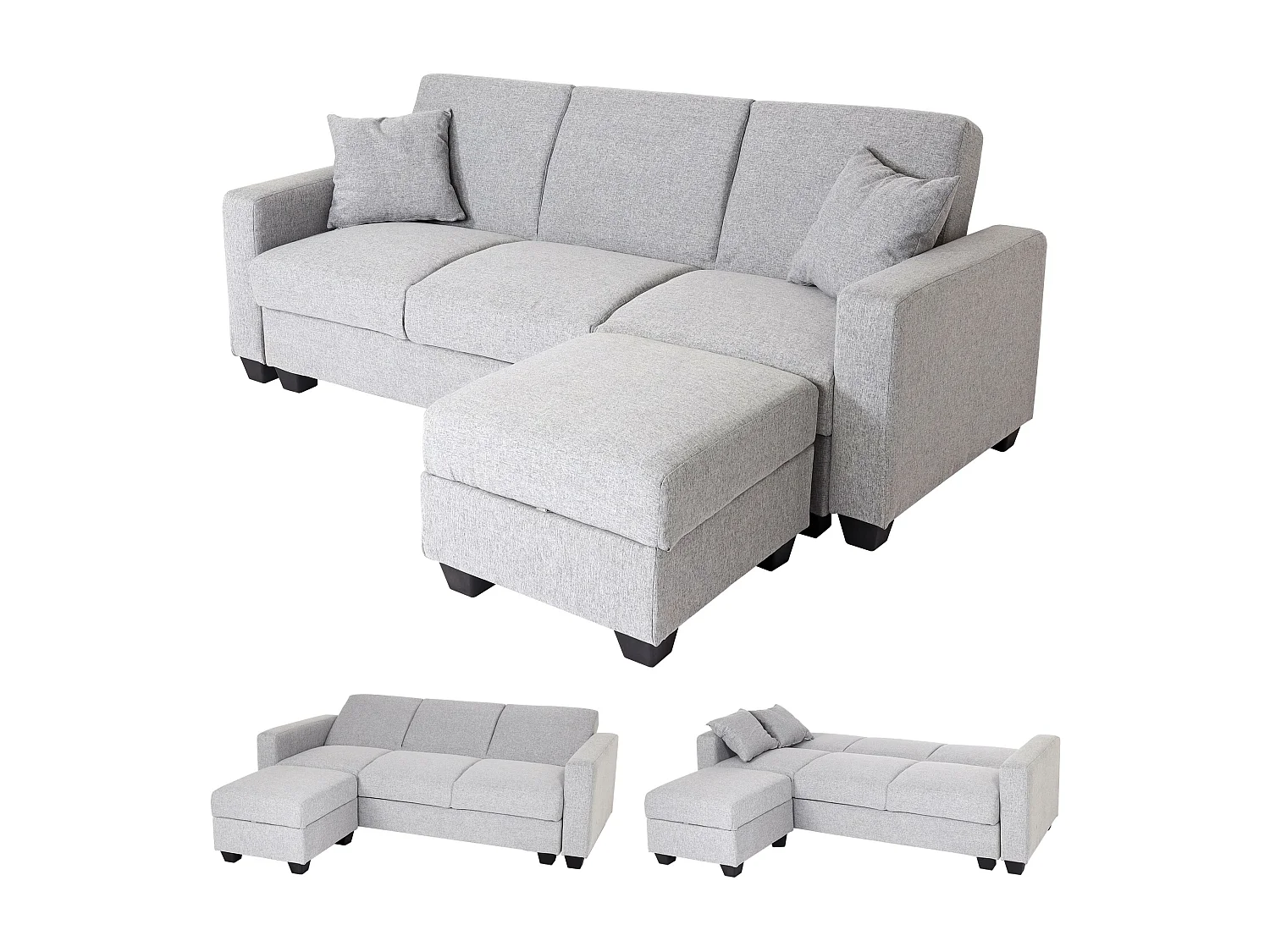 Sofa MCW-H47 z otomaną,  tkanina/tekstylia jasnoszary