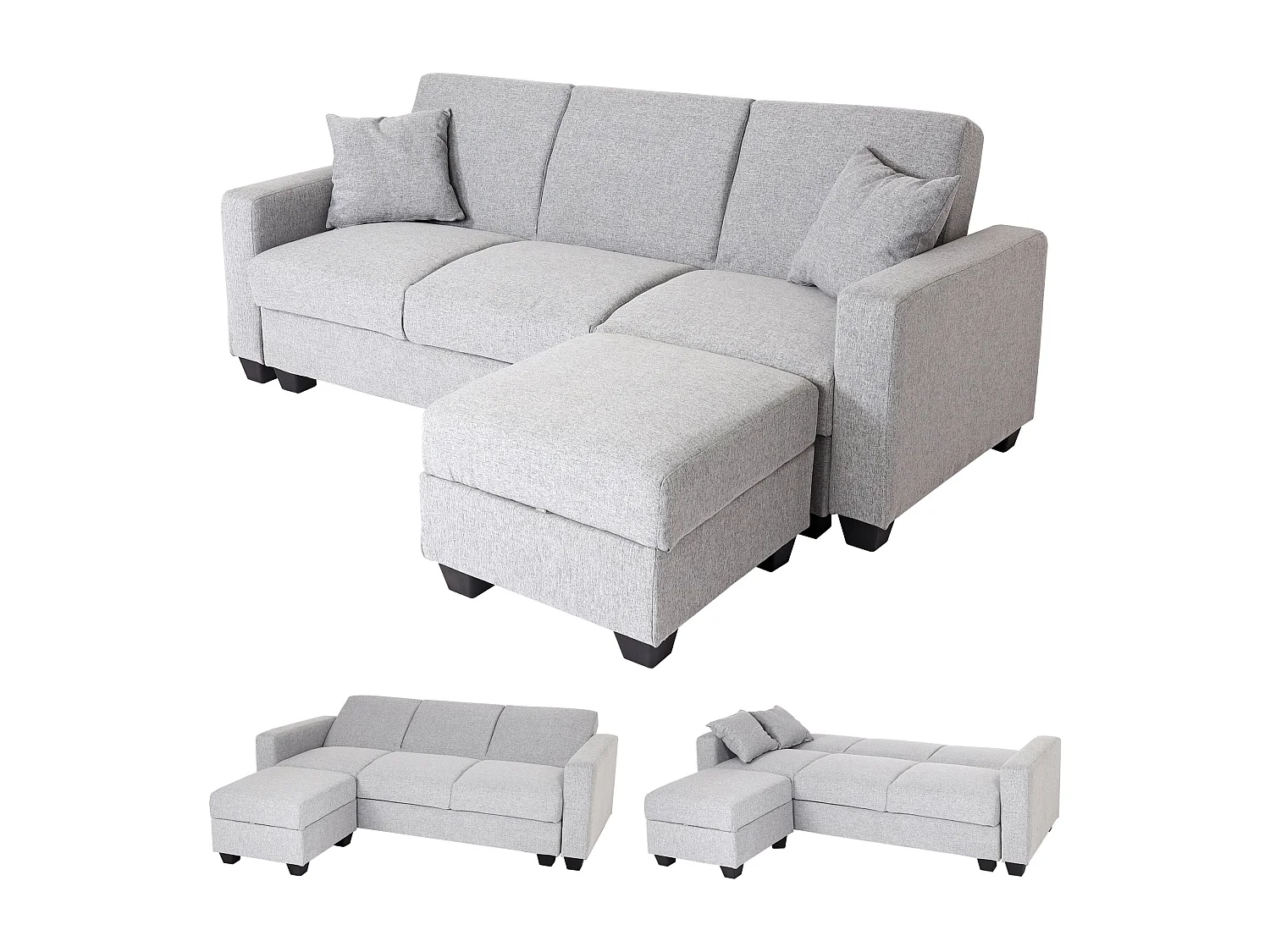 MCW-H47 sofa with ottoman,  light grey fabric/textile