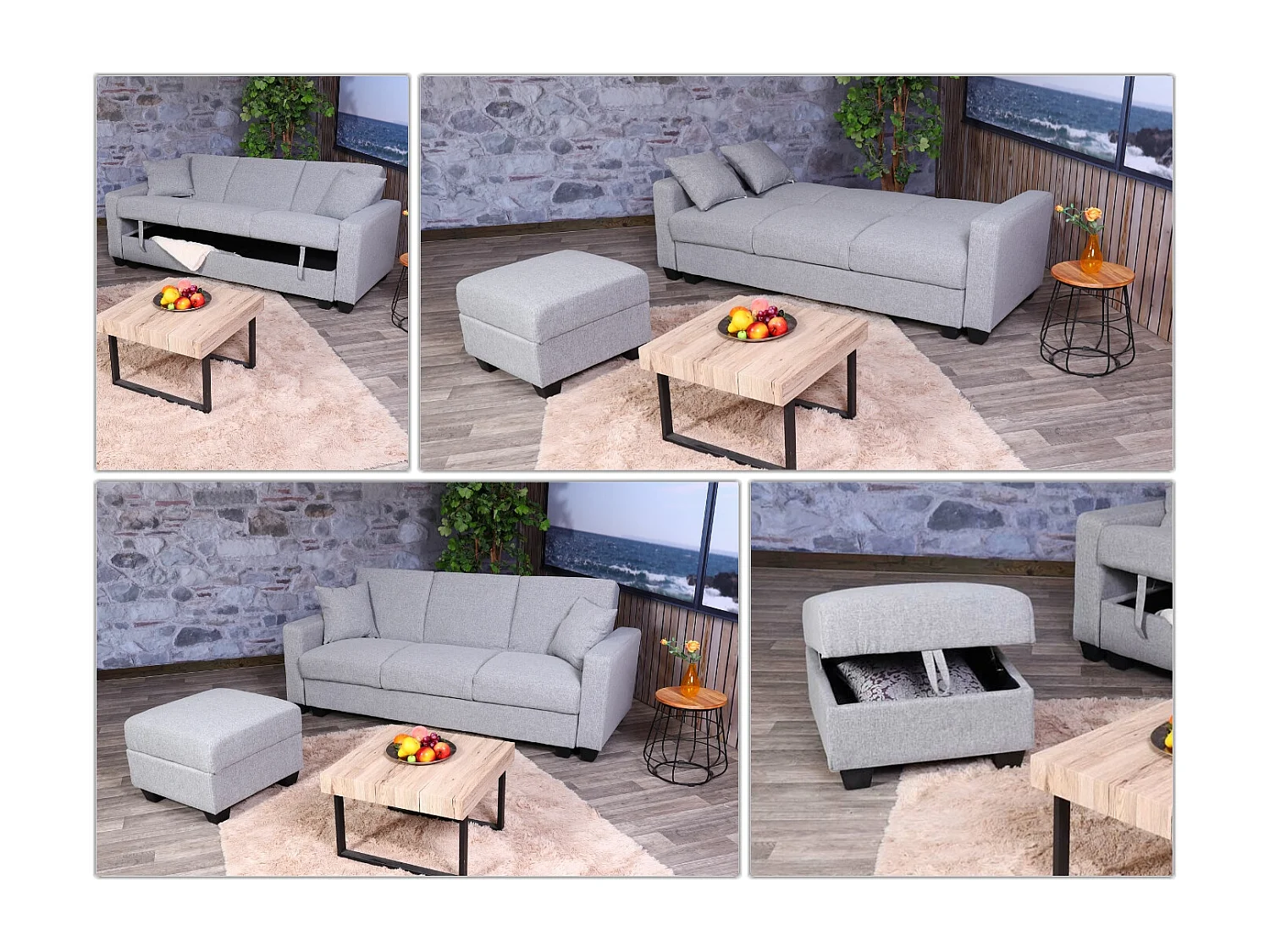 MCW-H47 sofa with ottoman,  light grey fabric/textile