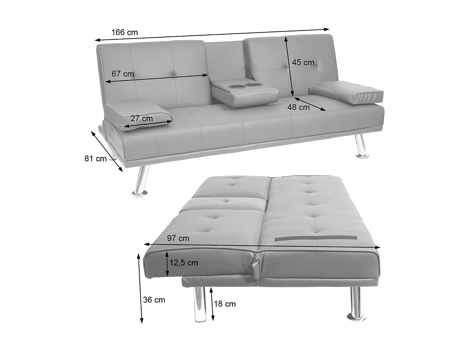 3-osobowa sofa MCW-F60,  imitacja skóry, czarny