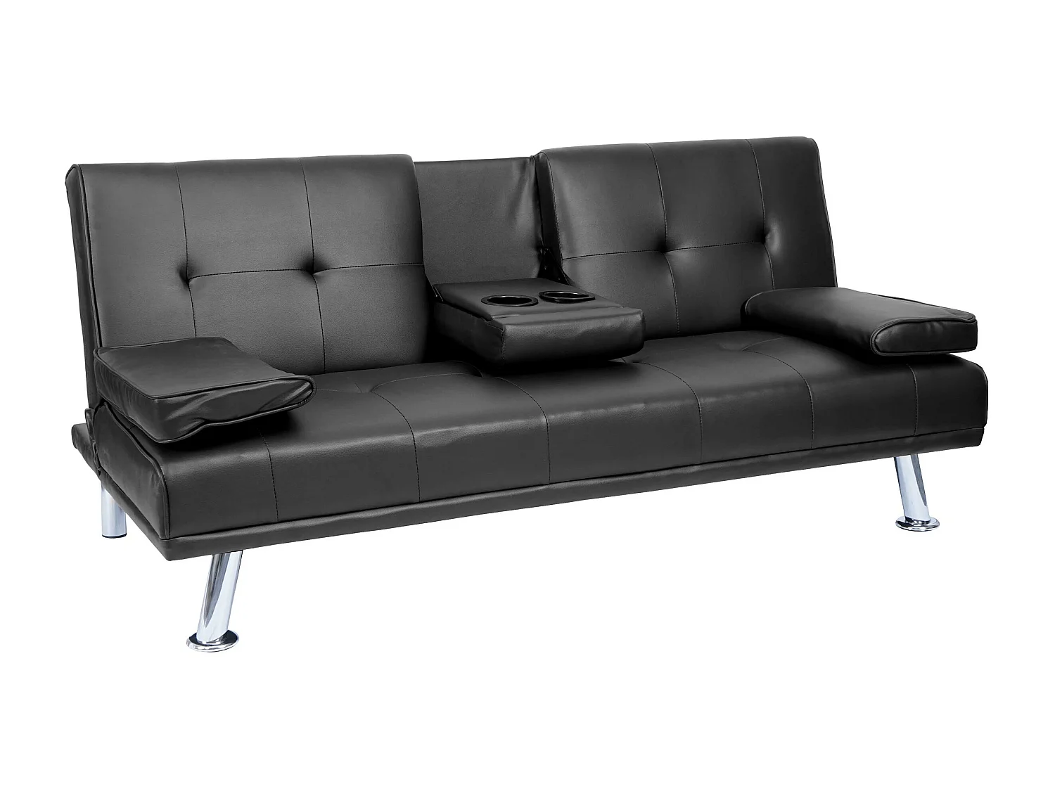 3-osobowa sofa MCW-F60,  imitacja skóry, czarny