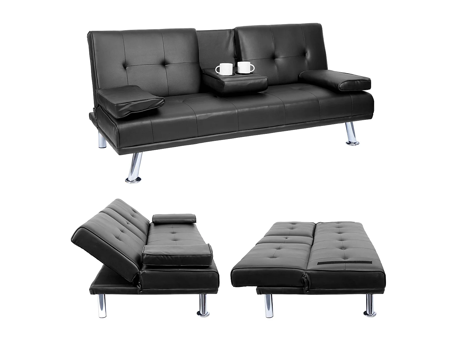 3er-Sofa MCW-F60, Kunstleder, schwarz
