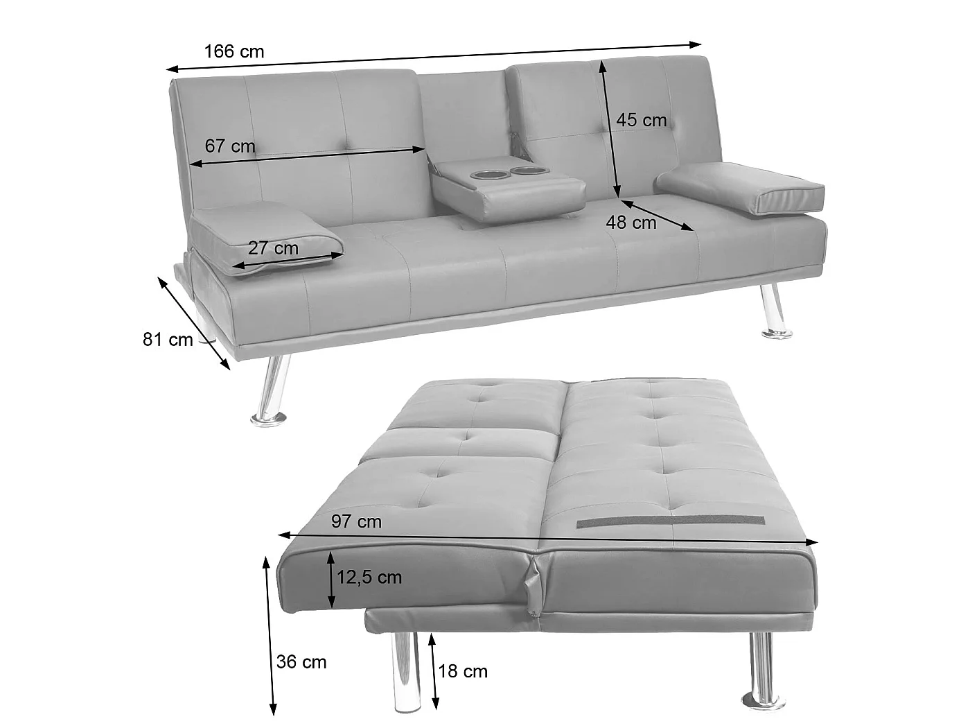 3er-Sofa MCW-F60, Kunstleder, schwarz
