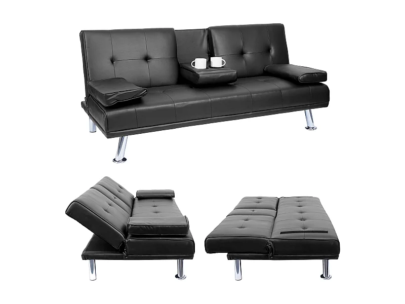 3er-Sofa MCW-F60, Kunstleder, schwarz