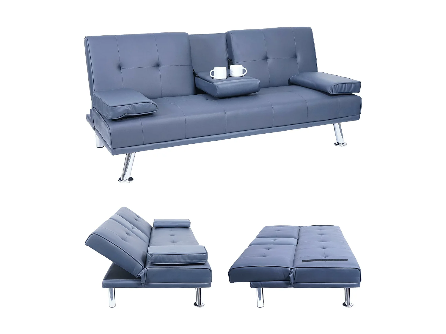 3-osobowa sofa MCW-F60,  imitacja skóry, ciemnoniebieski